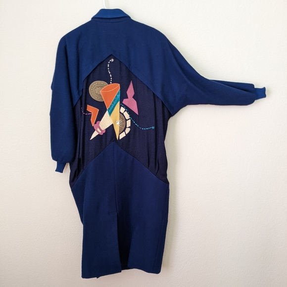 Dresses & Skirts - Vintage Japanese Sweater Dress Heavyweight Geometric Cut-Out Navy NWOT